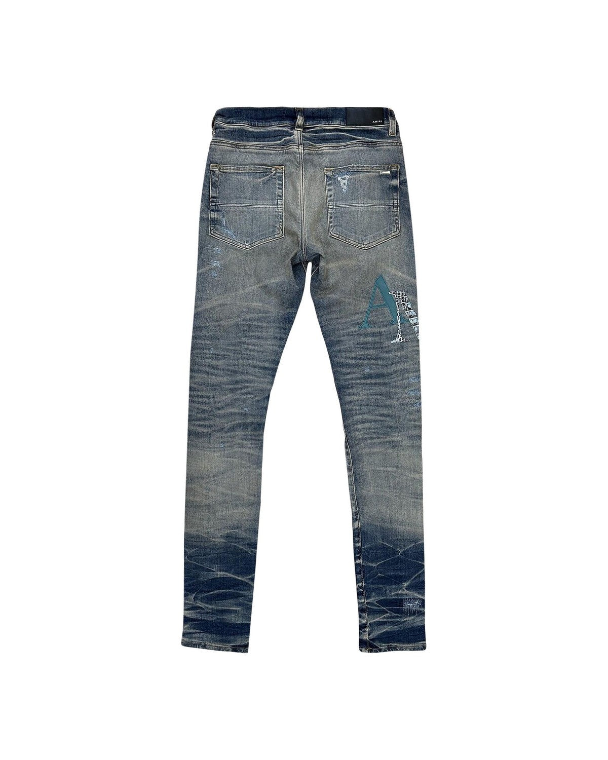 Leather Staggered Logo Vintage Indigo