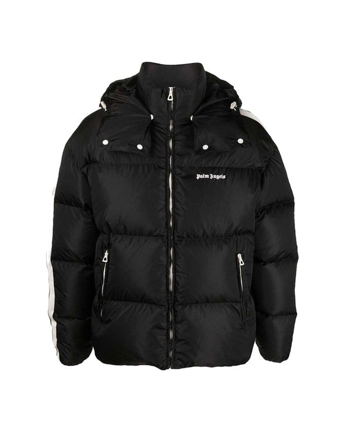 Hooded Track Down Puffer Black White